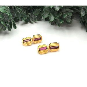 Vintage clip on earrings gold tone amethyst crystals dangle style by SAL swarovs